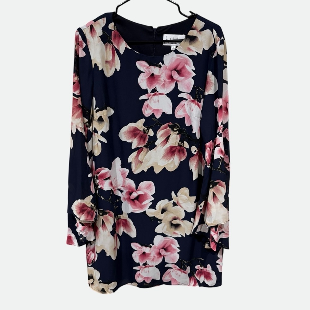 Nicole Miller Studio Bell Sleeve Floral Shift Dress Size 14